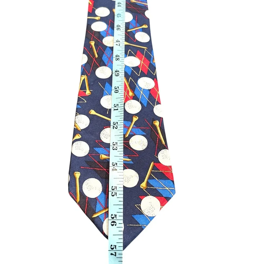 Viaggio‎ Mens Vintage Silk Tie Golf Ball Tee Navy Blue Red Novelty Sport Print